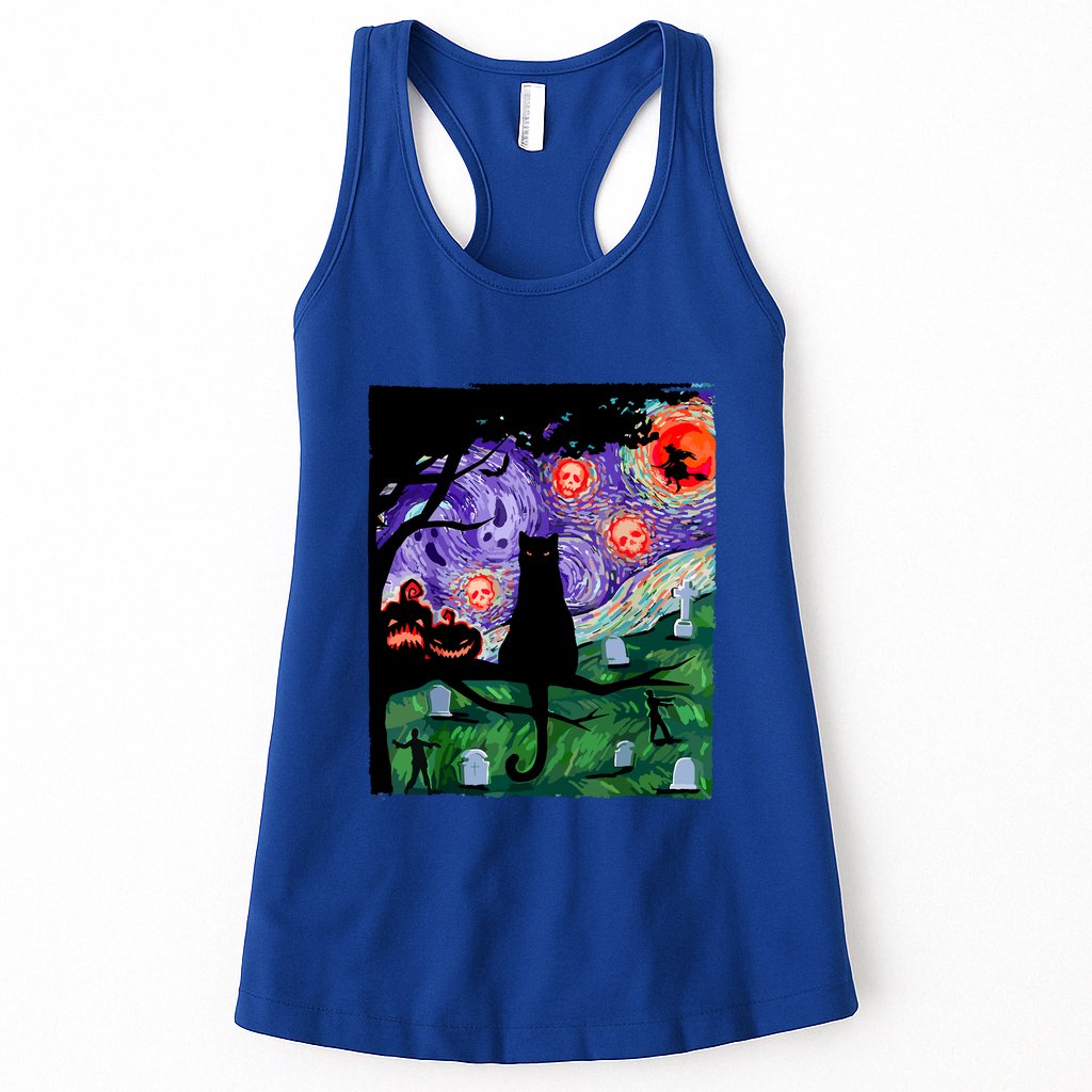 Black Cat Halloween Scary Night Cat Pumpkin Art Gift Womens Tank Top