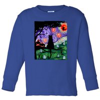 Black Cat Halloween Scary Night Cat Pumpkin Art Gift Toddler Long Sleeve Shirt