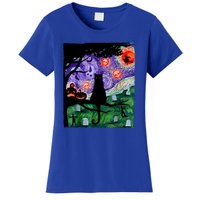 Black Cat Halloween Scary Night Cat Pumpkin Art Gift Women's T-Shirt