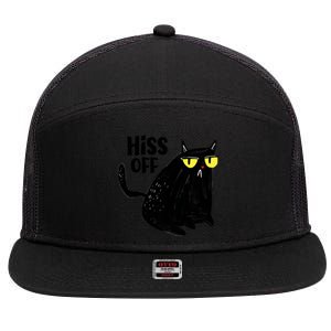 Black Cat Hiss Off For Men Women Meow Cat Gifts 7 Panel Mesh Trucker Snapback Hat