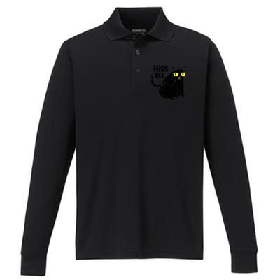 Black Cat Hiss Off For Men Women Meow Cat Gifts Performance Long Sleeve Polo