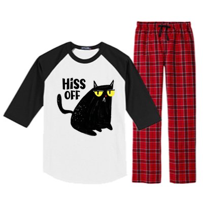 Black Cat Hiss Off For Men Women Meow Cat Gifts Raglan Sleeve Pajama Set