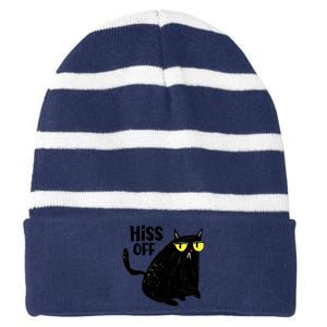 Black Cat Hiss Off For Men Women Meow Cat Gifts Striped Beanie with Solid Band