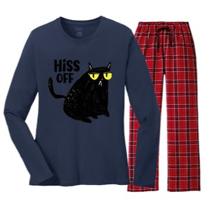 Black Cat Hiss Off For Men Women Meow Cat Gifts Women's Long Sleeve Flannel Pajama Set 