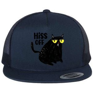 Black Cat Hiss Off For Men Women Meow Cat Gifts Flat Bill Trucker Hat