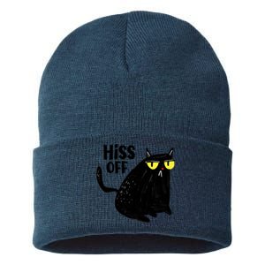 Black Cat Hiss Off For Men Women Meow Cat Gifts Sustainable Knit Beanie