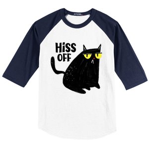 Black Cat Hiss Off For Men Women Meow Cat Gifts Baseball Sleeve Shirt