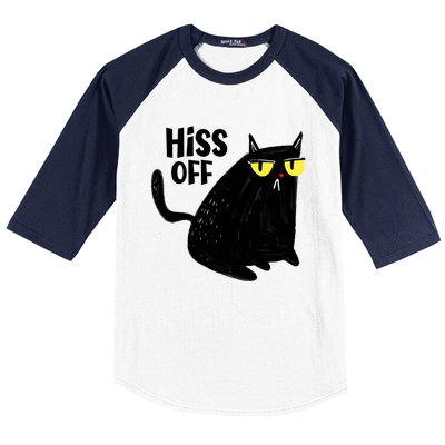 Black Cat Hiss Off For Men Women Meow Cat Gifts Baseball Sleeve Shirt