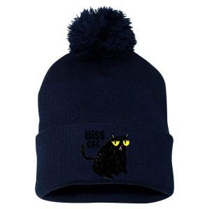 Black Cat Hiss Off For Men Women Meow Cat Gifts Pom Pom 12in Knit Beanie