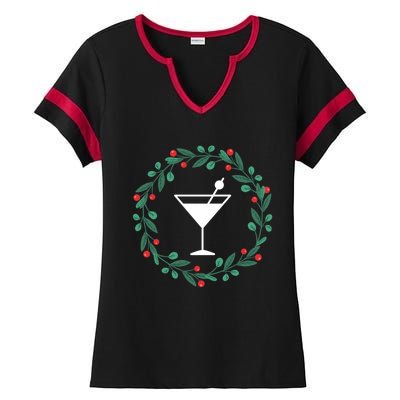 Bartender Christmas Holidays Xmas Martini Cocktail Booze Gift Ladies Halftime Notch Neck Tee