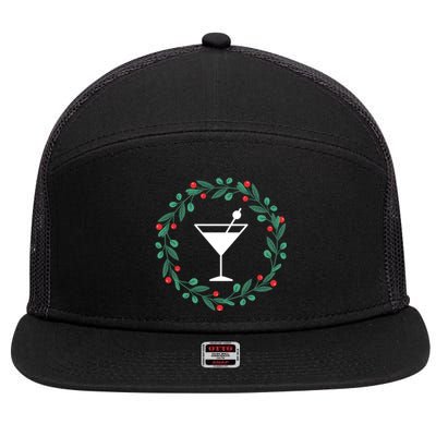 Bartender Christmas Holidays Xmas Martini Cocktail Booze Gift 7 Panel Mesh Trucker Snapback Hat