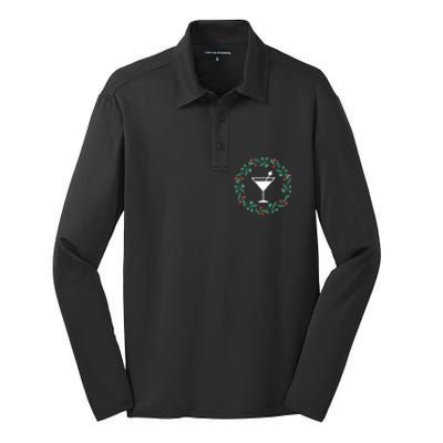 Bartender Christmas Holidays Xmas Martini Cocktail Booze Gift Silk Touch Performance Long Sleeve Polo