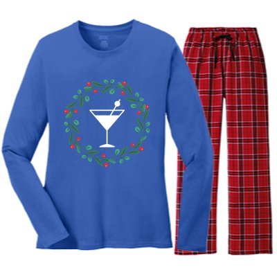 Bartender Christmas Holidays Xmas Martini Cocktail Booze Gift Women's Long Sleeve Flannel Pajama Set 