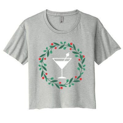 Bartender Christmas Holidays Xmas Martini Cocktail Booze Gift Women's Crop Top Tee