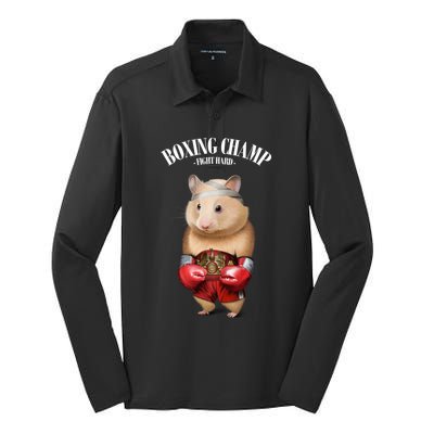 Boxing Champion Hamster Fighter Funny Gift Silk Touch Performance Long Sleeve Polo