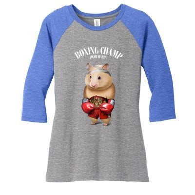 Boxing Champion Hamster Fighter Funny Gift Women's Tri-Blend 3/4-Sleeve Raglan Shirt