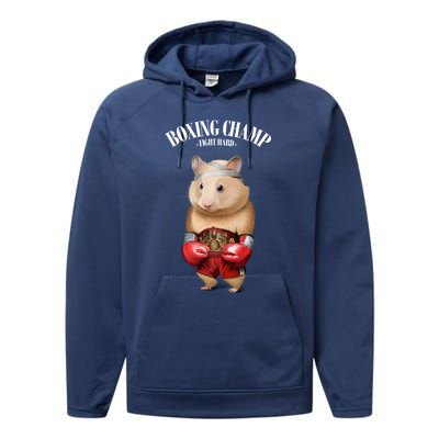 Boxing Champion Hamster Fighter Funny Gift Performance Fleece Hoodie