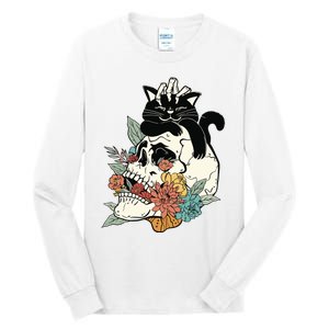 Black Cat Halloween Skull Tall Long Sleeve T-Shirt