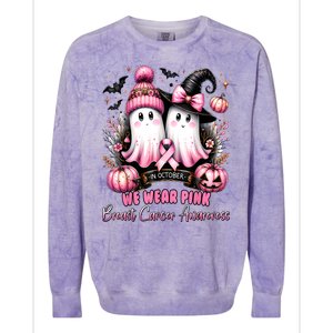 Breast Cancer Halloween In October We Wear Pin.K Ghost Witch Awareness Gift Colorblast Crewneck Sweatshirt