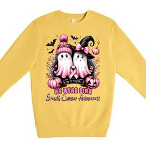 Breast Cancer Halloween In October We Wear Pin.K Ghost Witch Awareness Gift Premium Crewneck Sweatshirt