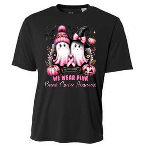 Breast Cancer Halloween In October We Wear Pin.K Ghost Witch Awareness Gift Cooling Performance Crew T-Shirt