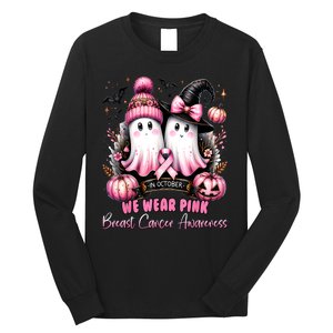 Breast Cancer Halloween In October We Wear Pin.K Ghost Witch Awareness Gift Long Sleeve Shirt