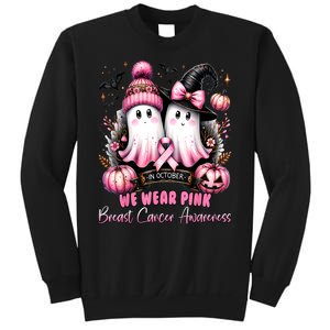 Breast Cancer Halloween In October We Wear Pin.K Ghost Witch Awareness Gift Sweatshirt