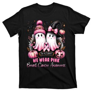 Breast Cancer Halloween In October We Wear Pin.K Ghost Witch Awareness Gift T-Shirt