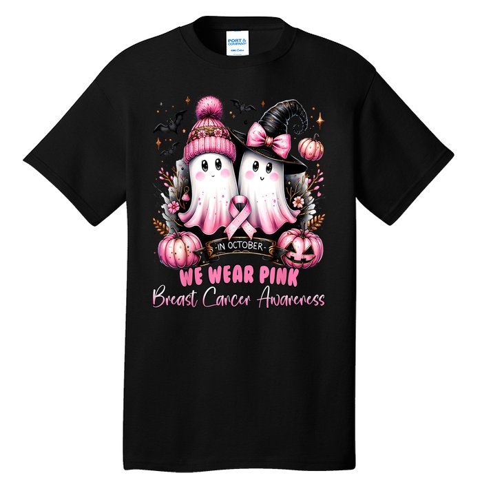 Breast Cancer Halloween In October We Wear Pin.K Ghost Witch Awareness Gift Tall T-Shirt