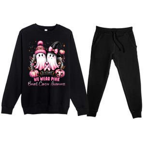 Breast Cancer Halloween In October We Wear Pin.K Ghost Witch Awareness Gift Premium Crewneck Sweatsuit Set