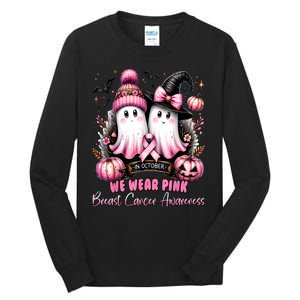 Breast Cancer Halloween In October We Wear Pin.K Ghost Witch Awareness Gift Tall Long Sleeve T-Shirt