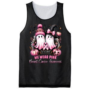 Breast Cancer Halloween In October We Wear Pin.K Ghost Witch Awareness Gift Mesh Reversible Basketball Jersey Tank