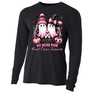 Breast Cancer Halloween In October We Wear Pin.K Ghost Witch Awareness Gift Cooling Performance Long Sleeve Crew