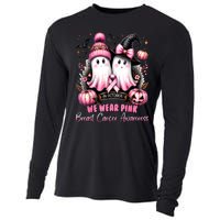 Breast Cancer Halloween In October We Wear Pin.K Ghost Witch Awareness Gift Cooling Performance Long Sleeve Crew