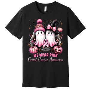 Breast Cancer Halloween In October We Wear Pin.K Ghost Witch Awareness Gift Premium T-Shirt