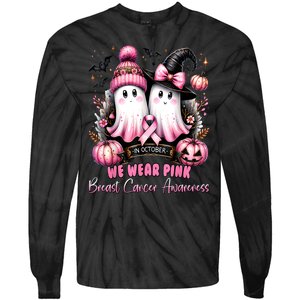 Breast Cancer Halloween In October We Wear Pin.K Ghost Witch Awareness Gift Tie-Dye Long Sleeve Shirt