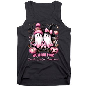 Breast Cancer Halloween In October We Wear Pin.K Ghost Witch Awareness Gift Tank Top