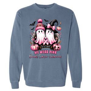 Breast Cancer Halloween In October We Wear Pin.K Ghost Witch Awareness Gift Garment-Dyed Sweatshirt