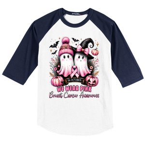 Breast Cancer Halloween In October We Wear Pin.K Ghost Witch Awareness Gift Baseball Sleeve Shirt