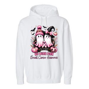 Breast Cancer Halloween In October We Wear Pin.K Ghost Witch Awareness Gift Garment-Dyed Fleece Hoodie