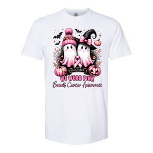 Breast Cancer Halloween In October We Wear Pin.K Ghost Witch Awareness Gift Softstyle CVC T-Shirt