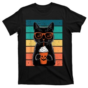 Black Cat Hipster Trick Or Treat Funny Halloween Black Cat T-Shirt