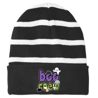 Boo Crew Halloween Spooky Fun Striped Beanie with Solid Band