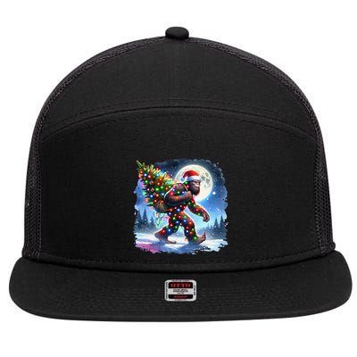 Bigfoot Christmas Holiday Sasquatch Xmas 7 Panel Mesh Trucker Snapback Hat