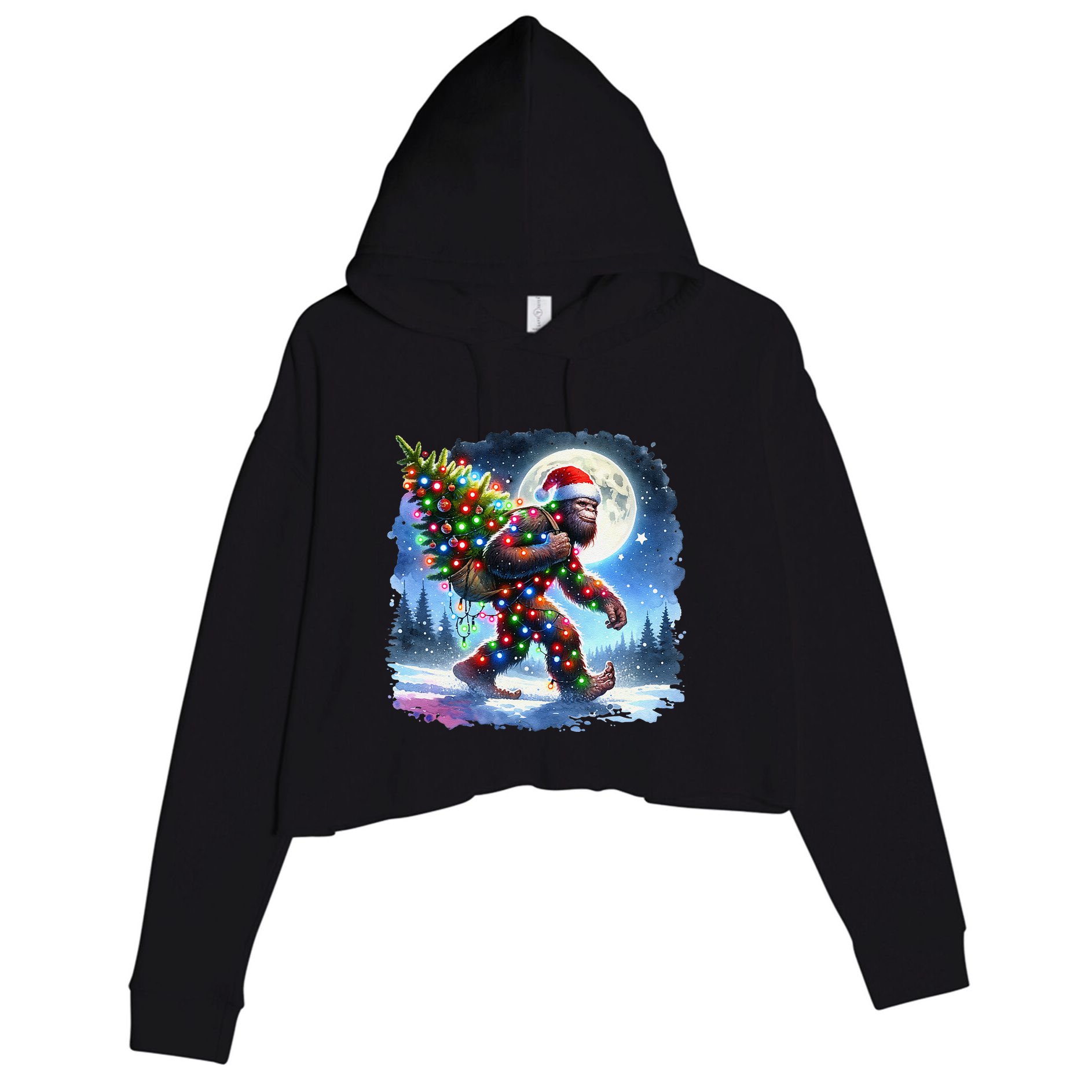 Bigfoot Christmas Holiday Sasquatch Xmas Crop Fleece Hoodie