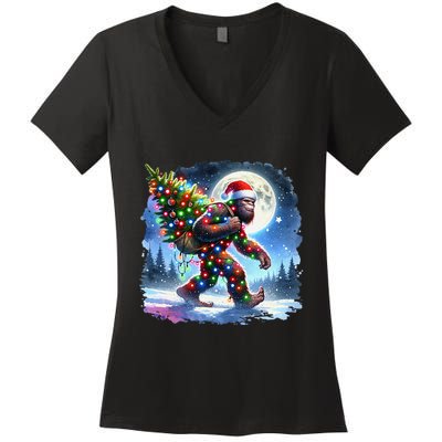 Bigfoot Christmas Holiday Sasquatch Xmas Women's V-Neck T-Shirt