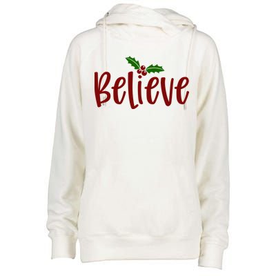 Believe Christmas Holiday Womens Funnel Neck Pullover Hood