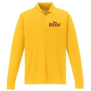 Believe Christmas Holiday Performance Long Sleeve Polo