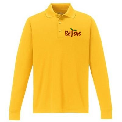 Believe Christmas Holiday Performance Long Sleeve Polo