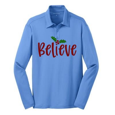 Believe Christmas Holiday Silk Touch Performance Long Sleeve Polo